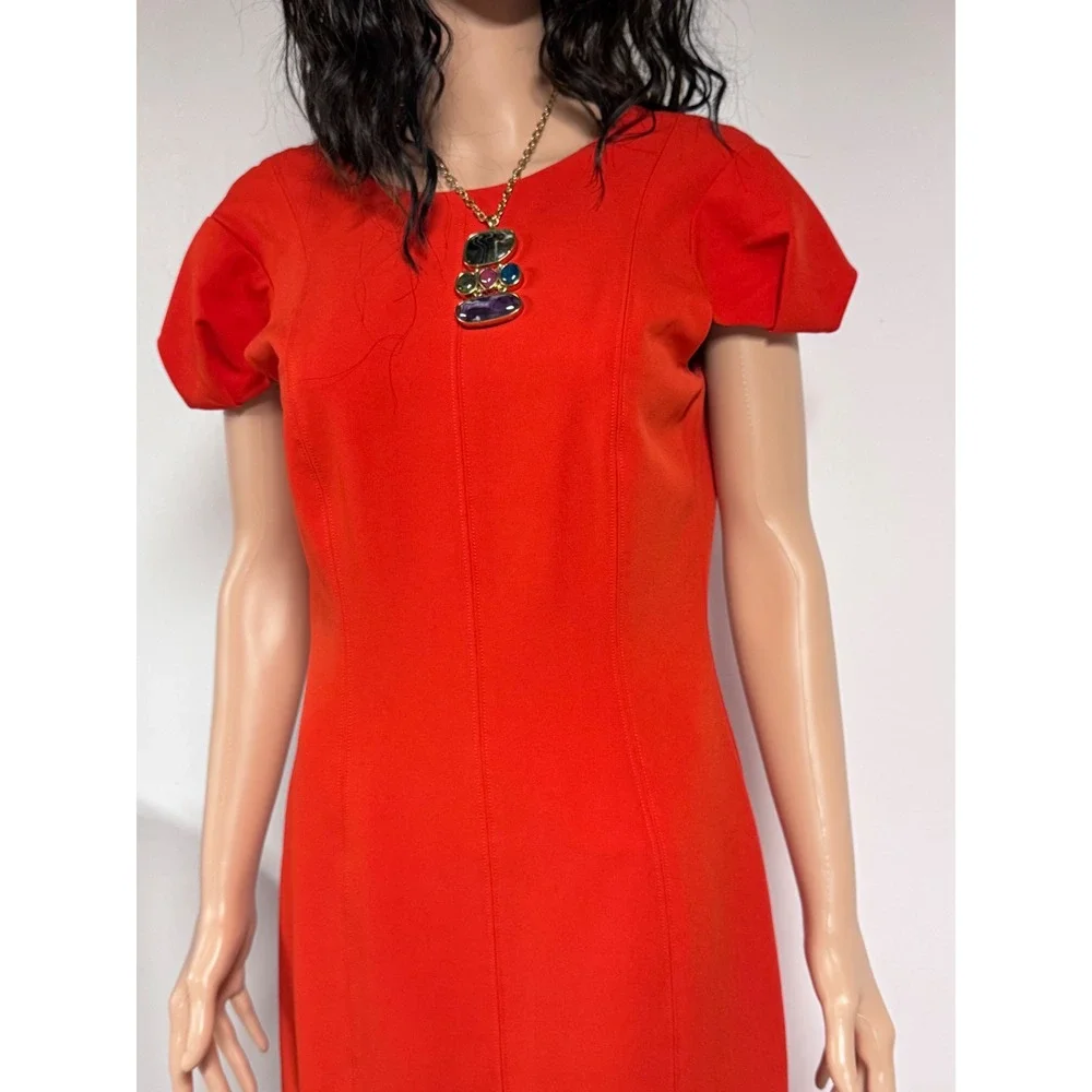 Antonio Melani Red Cap Sleeve Sheath Dress Size 6 Professional Workwear Career - Picture 4 of 7